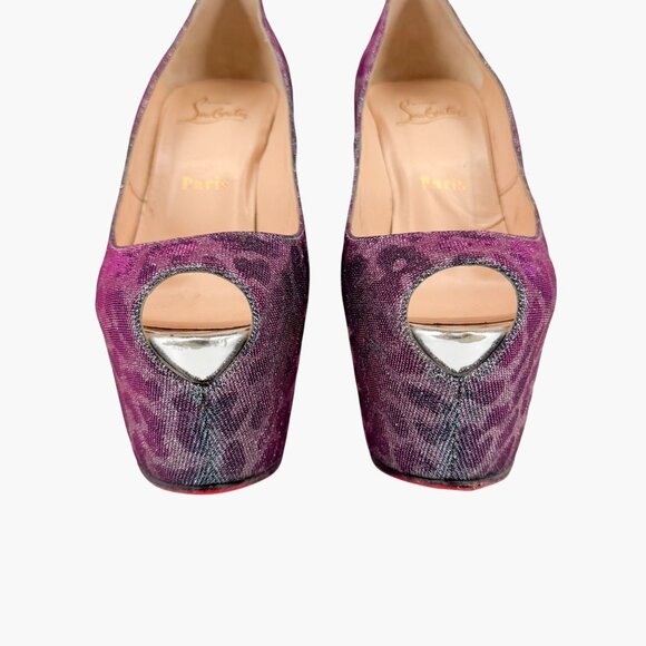 Christian Louboutin Highness 160 Platform Pumps Size 38.5 Blue Purple Leopard - Picture 5 of 13